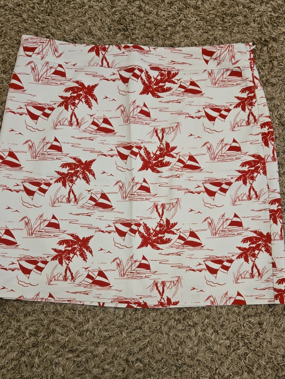 Talbots White Mini Skirt with Red Tropical Sailboat Print